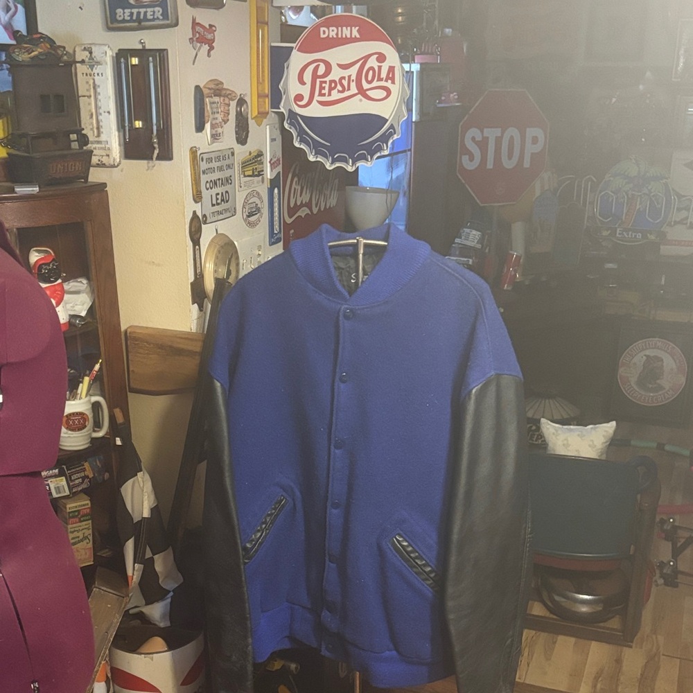 Vintage Men's Varsity Jacket with Blue and Black Design Multnomah hot rod counci
